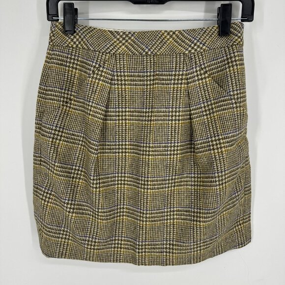 J. Crew Plaid Mini Skirt 2 Wool Tweed Pleated Preppy Academia NEW Brown Tan - Picture 1 of 6